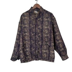STUDIO JPR Jacket Size M Animal Print Silk Quilted Zipper Front‎ Vintage 90s Y2K